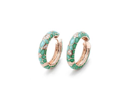 Puzzle Enamel Hoop Earrings With Diamonds