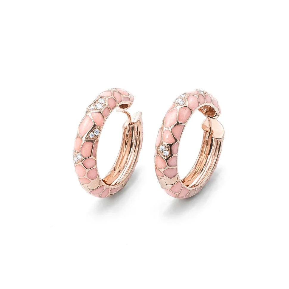 Puzzle Enamel Hoop Earrings With Diamonds