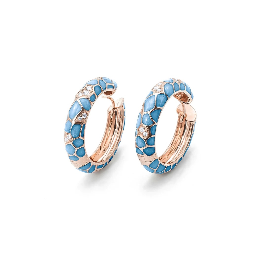 Puzzle Enamel Hoop Earrings With Diamonds